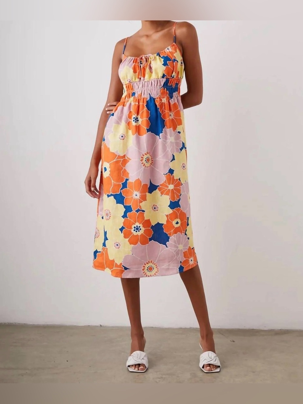 Rails Octavia Dress midi flower power colorful vacation linen women’s size L